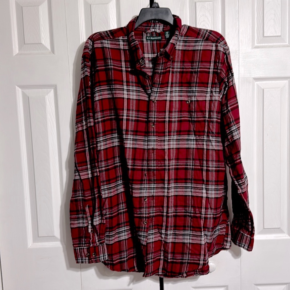 GH Bass & Co NWT red plaid flannel cotton mens button down shirt size XLT